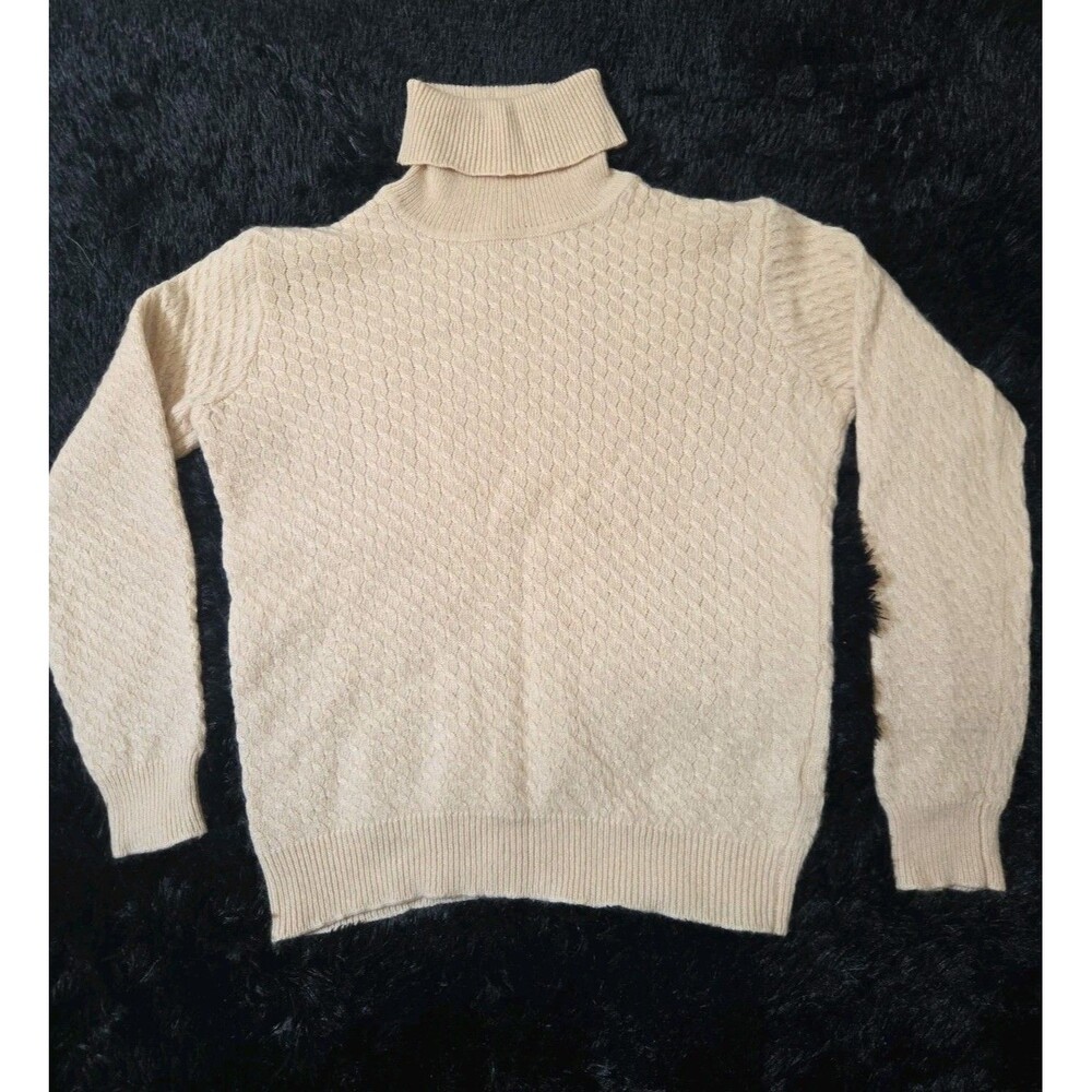 Morgan City Womens Cream Cable Knit Turtleneck Sweater Size L Cotton Cashmere